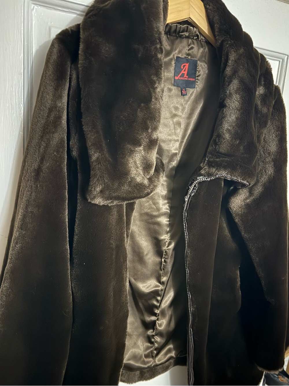Vintage Adrienne Landau A Luxury Brown Faux Fur Zip Jacket - Size XL